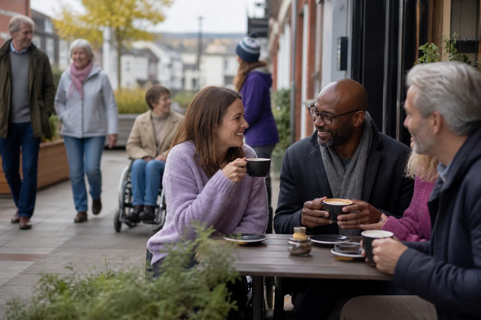 Two people talking beside the River Great Ouse in Bedford